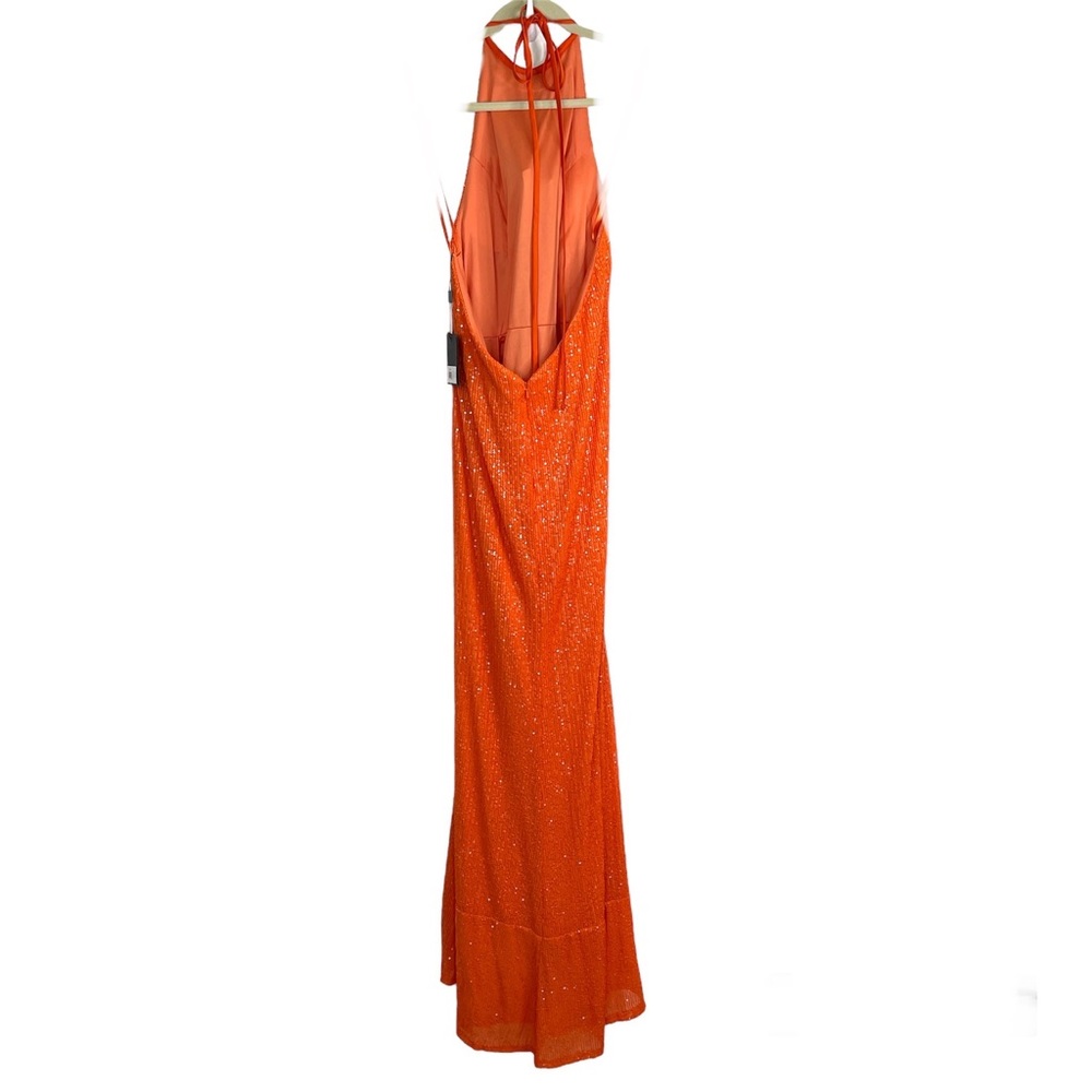 IEENA FOR MAC DUGGAL Sequined Halter Gown NEW Size 8 Tangerine Orange Dress - Picture 9 of 15